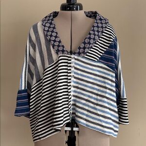 We The Free Top- White and Blue Striped Top - Size Small
